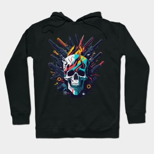 Colorful skull with fire and guns Hoodie